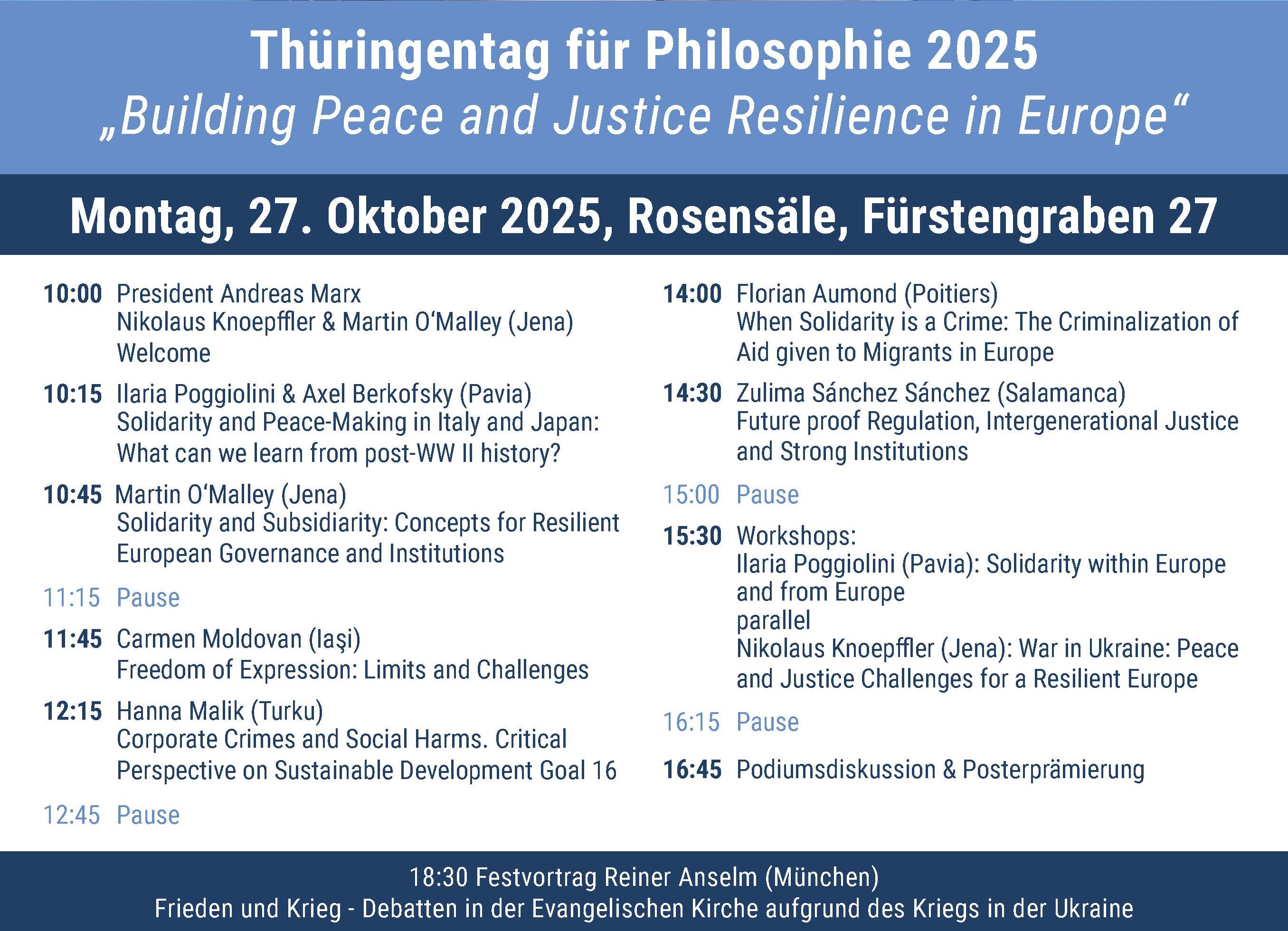 Programme of the Conference in Jena "Building peace and Justice resilience in Europe"